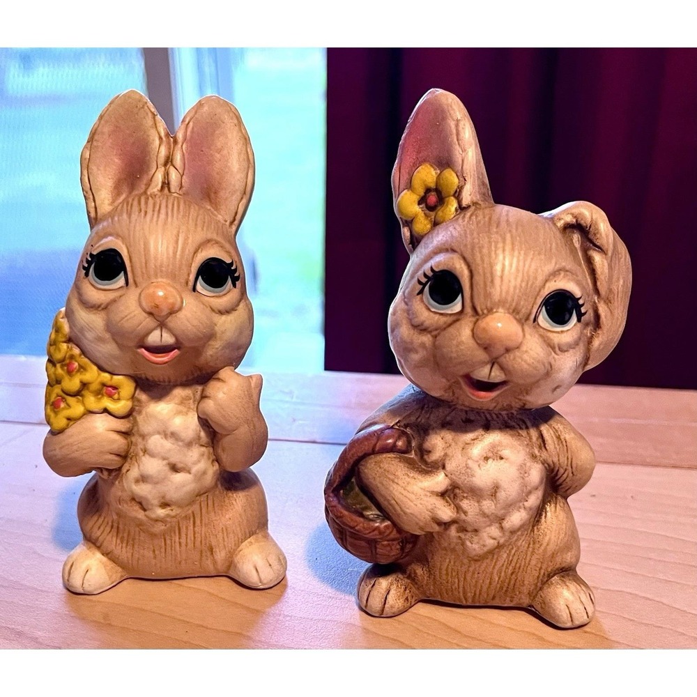 Vintage Norleans Korea Ceramic Bunny Rabbit Figurines Easter Decor Set of 2